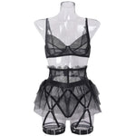Toucheart 4 Piece Set Sexy Lingerie Set Lace Perspective Bra Women Mesh Patchwork Ruffled Skirt Garter Socks Sexy Underwear Suit