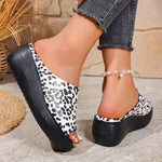 Summer Leopard Print Wedges Slippers Women 2026 Plus Size 43 Peep Toe Platform Sandals Woman Light Thick Sole Sandles Female