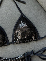 Shiny Sequin Blue Bikini Set 2026 Women Sexy Halter Push Up Bra Bandage Thong Swimsuit Beach Bathing Suit Hoiday Micro Swimwear