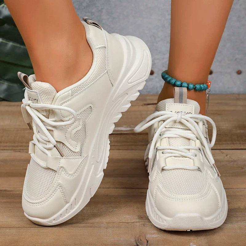 Fashion Lace Up Platform Sneaker Women Comfy Mesh Breathable Running Walking Shoes Woman Non Slip Thick Bottom Vulcanized Shoes