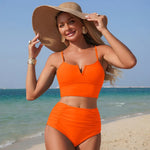 2026 New Black Women's Bikini Sexy Blue Two-Piece Swimwear High Elasticity Quick Dry Nylon Fabric with Chest Pad Orange Swimsuit