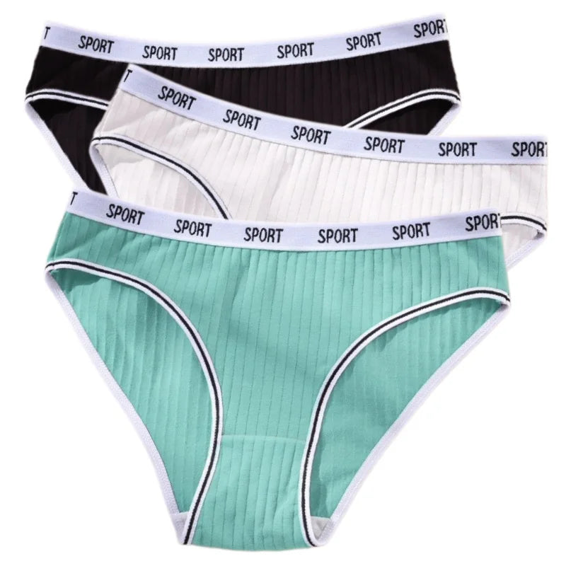 3Pcs/Set Women Low Waist Briefs Letter Waistband Casual Sport Style Panties Rib Knit Cotton Stretch Underwear Ladies Underpants