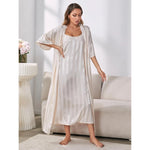 Strap sleepwear women's imitation silk long sleeved high-end ice silk nightgown home suit set