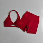 2PCS Nude Sexy Yoga Set Halter Neck Sports Bra And Shorts Breathable Fitness Training Underwear Slimming Beautiful Back Design