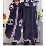 Cartoon Bat Plush Women's Pajamas Robes Anime Nightgown Winter Kawaii Animal Night Dress Halloween Party Vampire Cosplay Costume