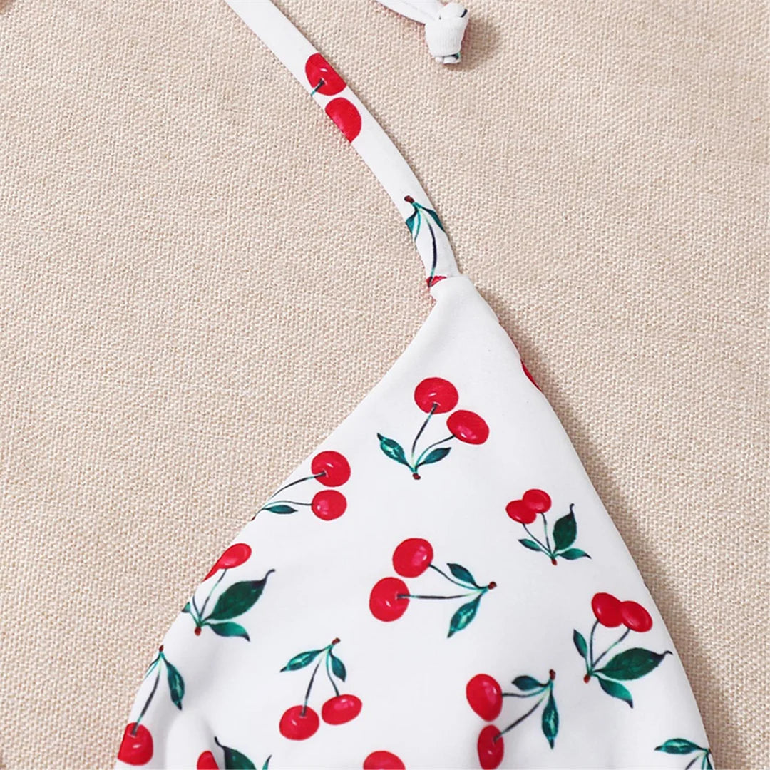 XS - L Cherry Printed Halter Strappy Bikini Female Swimsuit Women Swimwear Two-Pieces Bikini Set Bather Bathing Suit Swim V4894