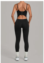 Summer Sports Overalls Women Gym High Stretch Back Zipper Yoga Jumpsuit Tight Hollow Out Slim Hip Lifting One Piece Bodysuit