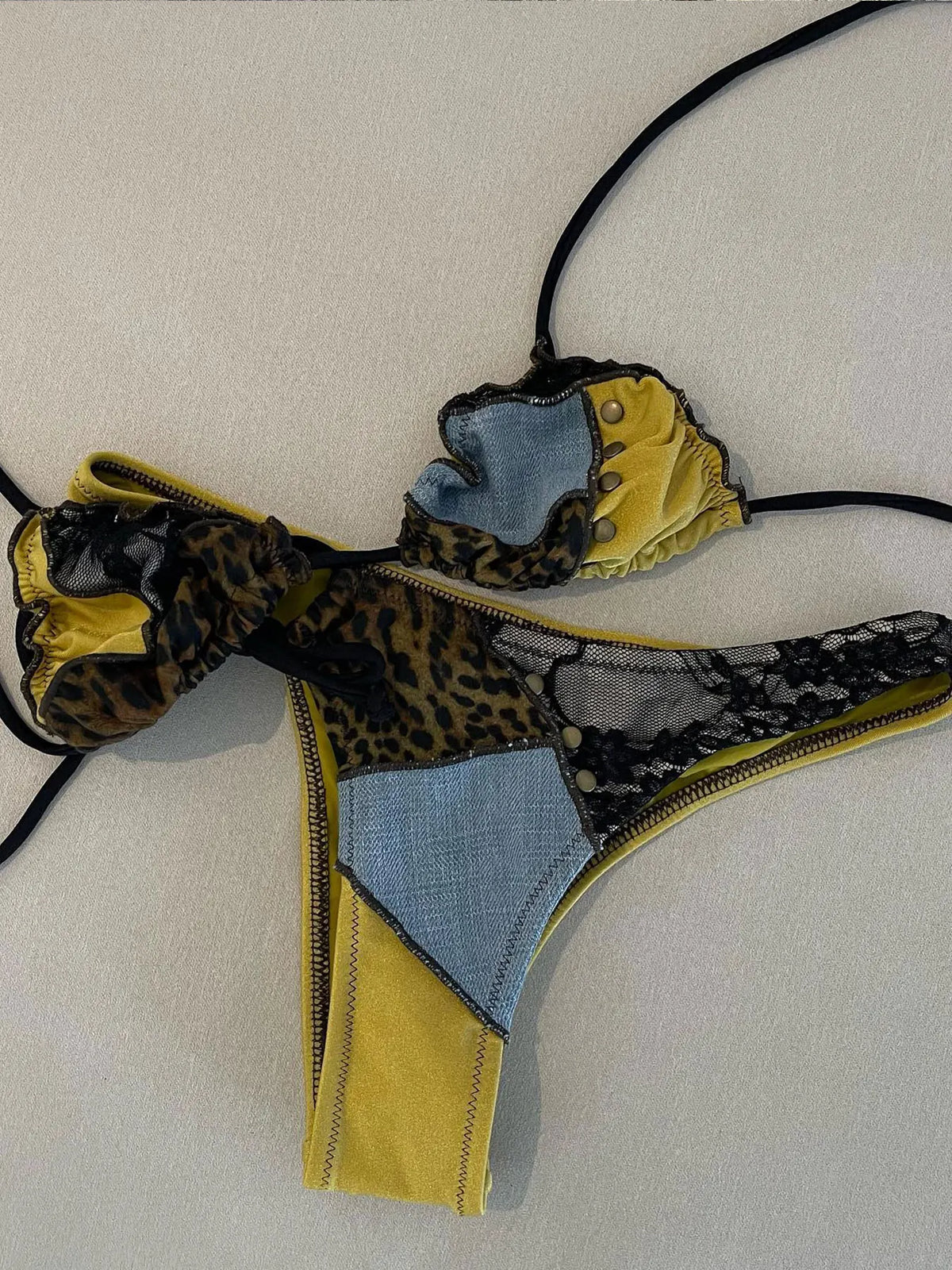 2026 Women Swimsuit Bold Leopard Print and Yellow Patchwork Bikini SetPerfect for Beach Wear and Pool Parties Summer Getaways