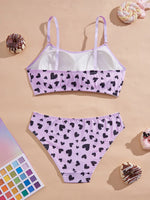 Purple Heart Print Teen Girls Bra Set Wireless Padded Bra and Soft Panties Adjustable Straps Soft Lingerie