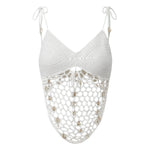 Women Sleeveless Tie Shoulder Strap Asymmetric Hem Camisole Solid Color Crochet Cami Tops Summer Crop Tops