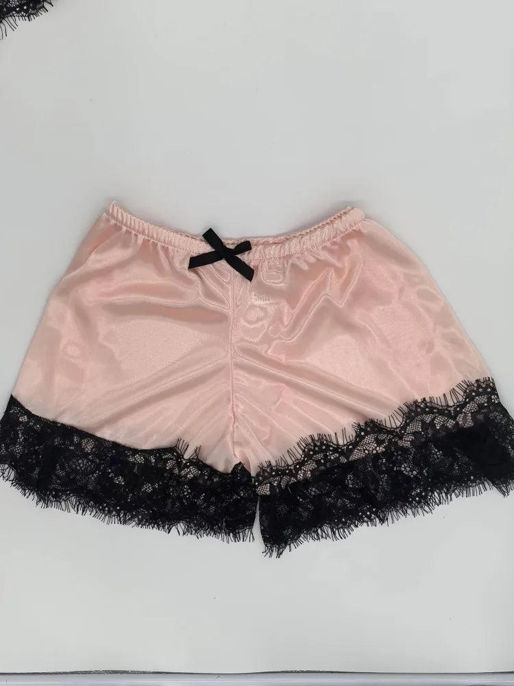 Summer Lace Silk Pajama Set Women Sleepwear Sexy Lingerie Camisole Shorts Cami Top Comfortable Casual Pijamas