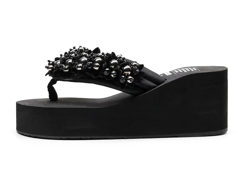 Big Size 42 Fashion Flip Flops For Women Summer Wedges Shoes EVA Sole String Bead Female Indoor Beach Slippers Slip-on Sandals