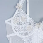 Toucheart Embroidery Floral Sexy Lingerie Panty Garters3PCS Skinny Plunge Patchwork See-through Romantic Private Interesting Set