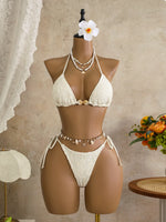 Vintage Pink Mesh Skirt 3 Piece Bikini Set Women Stone Strap Push Up Bra Triangle Swimsuit Holiday Bathing Suit Swimwear 2026