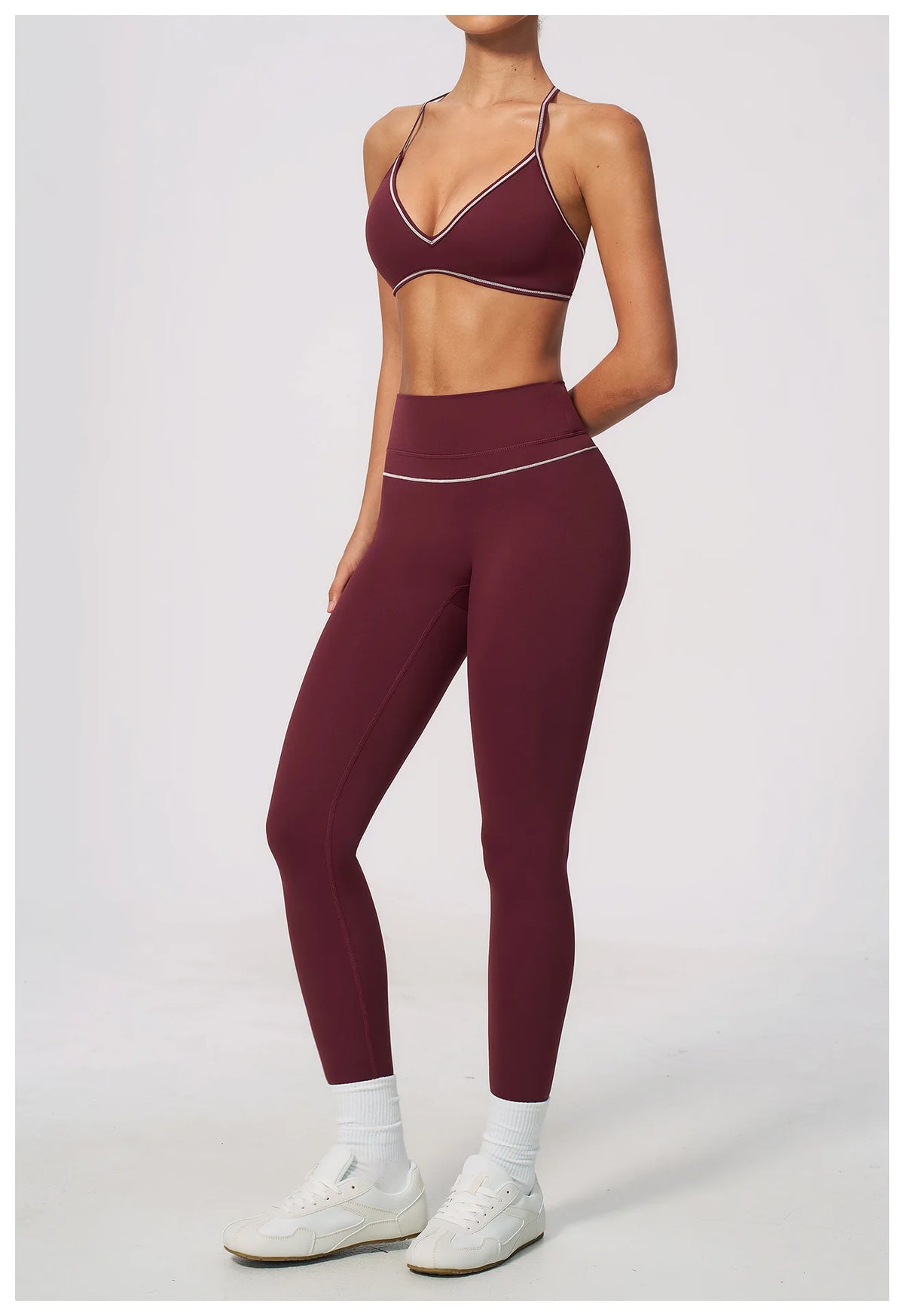 New Yoga Suit Women Color Blocked V-neck I Shape Sports Bra Fitness Clothes Summer Tight Running High Waist Leggings Tracksuit