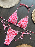 Floral Print Halter Micro String Bikini Female Swimsuit Women Swimwear Two-pieces Bikini Set Bow Knotted Bathing Suit Swim Lady