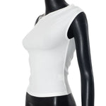 2025 Women'S Summer Ins Style New Shrink Pleated One-Shoulder Crop Top Backless Twist Tie Asymmetric T-Shirt Casual Top