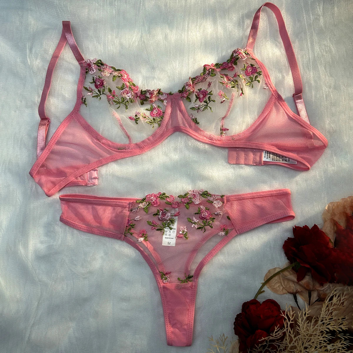 Purple Embroidery Sexy Lingerie Set Hot Semi-Sheer Temptation Bra And Panties Sets Fancy Erotic Sleepwear Beautiful Underwear