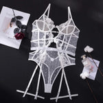 Toucheart Lace Sexy Skinny Babydoll Bodysuit Embroidery Erotic Private Adult Suit Solid Color Patchwork High Waisted Sexy Set