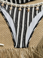 Vintage Red Striped Two Piece Bikini Set 2026 Women Shell Starfish V Neck Top High Waist Swimsuit Beach Bathing Suit Swimwear
