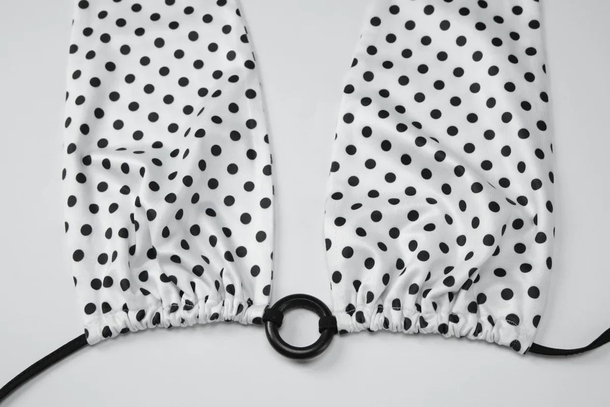 FDYOUI Women's Polka Dot Swimsuit 2026 Summer Halter Bandage Two-piece Bikinis Set Sexy Hollow Out Party Bathing Suit Beachwear