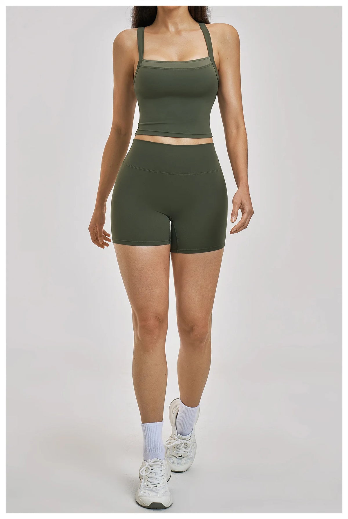 Naked Yoga Suit Workout Clothes Women Back Cross Shockproof Slim Sports Tank Top High Waist Short Fitness Suit Athletic Wear