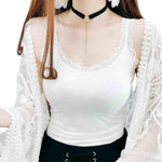 Women Summer Vest U-Neck Sleeveless Slim Fit Tank Tops Thin Vest Solid Color Lace Trimmed Camisole Streetwear