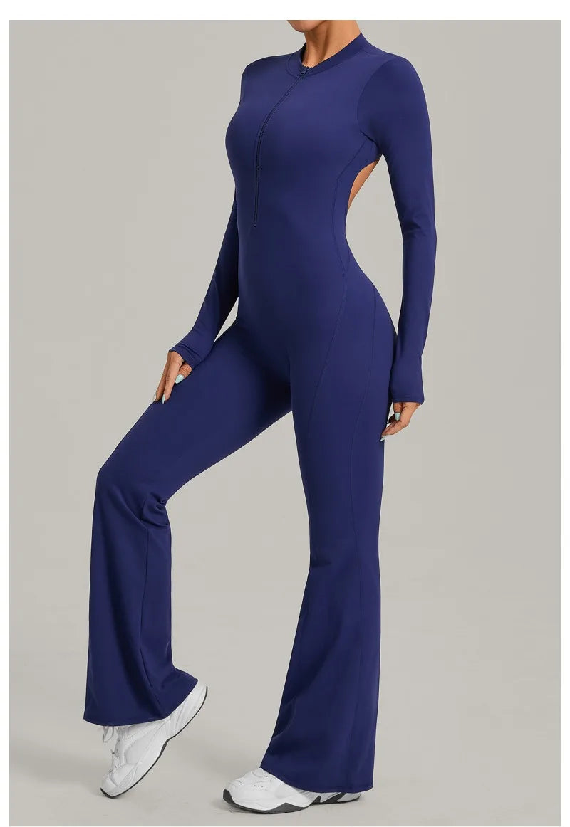 Women's Seamless Yoga Jumpsuits Sports Fitness Gym One-piece Long-sleeves Hip-Lifting Beauty Back Workout Training Bodysuits