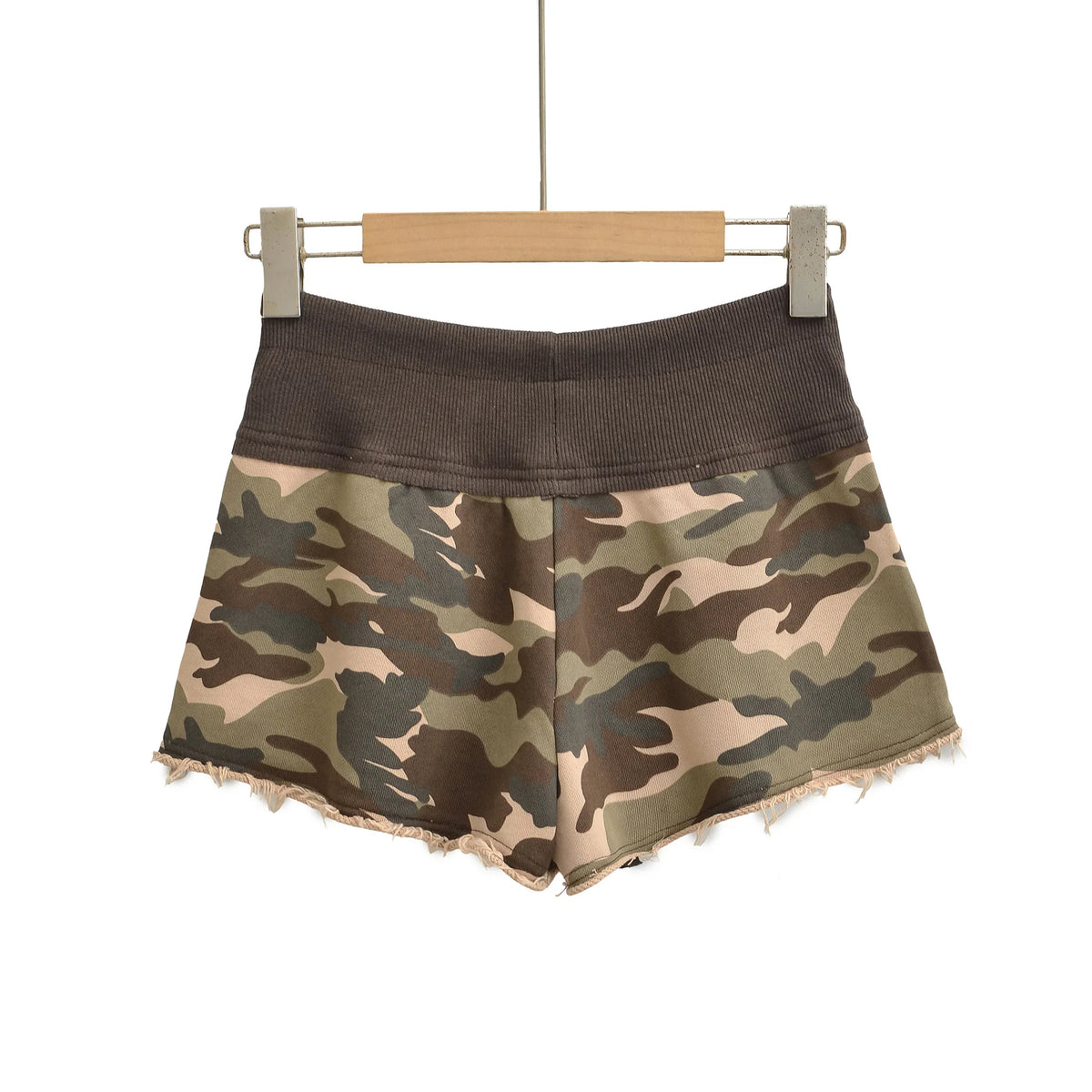 New American Style Camouflage Shorts Washed Frayed Drawstring Elastic Waist Patchwork Sexy Bodycon Hot Pants Shorts Elegant IHOH