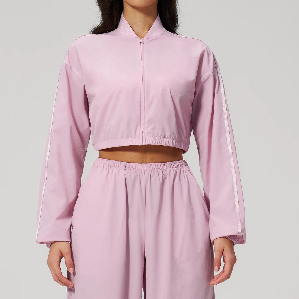 Women Loose Short Yoga Jacket Sun Protection Outdoor Fitness Coat Female Casual Long Sleeve Sports Shirts Gym Workout Jacket