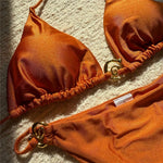 Solid Orange Swimwear Metal Ring String Halter Triangle Micro Bikini Thong Sexy Swimsuit Women 2026 Bathing Suit Bikinis Sets