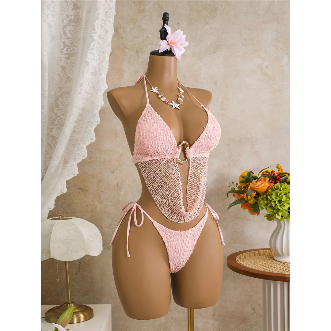 New Hollow Out Tankini Halter Bikini Female Swimsuit Women Swimwear Strappy Bather Bathing Suit Swim Two-pieces Bikini set K8076