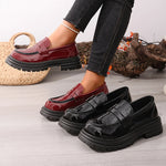 Patent Leather Chunky Platform Loafers Women British Style Plus Size 43 Thick Heel Pumps Woman Slip On Round Toe Oxford Shoes