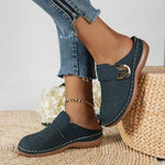 Closed Toe Med Heels Slippers Women Fashion Buckle Wedge Heel Sandals Woman 2025 Summer Lightweight Casual Non-Slip Beach Shoes