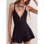 Combhasaki Women Summer Y2K Retro V-Neck Denim Shorts Jumpsuits Cross Tied Zip-up Backless Loose Wide Leg Playsuit Cute Rompers
