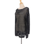 Long Sleeve Hollow Out Top Crochet Knitted Tunic Beach Cover Up Cover-ups Beach Dress Beach Wear Beachwear Female Women V4250