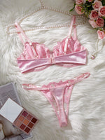 Floral Embroidery Sexy Lingerie Set Women Transparent Bralette Underwire Push Up Bra Panty 2 Piece Set