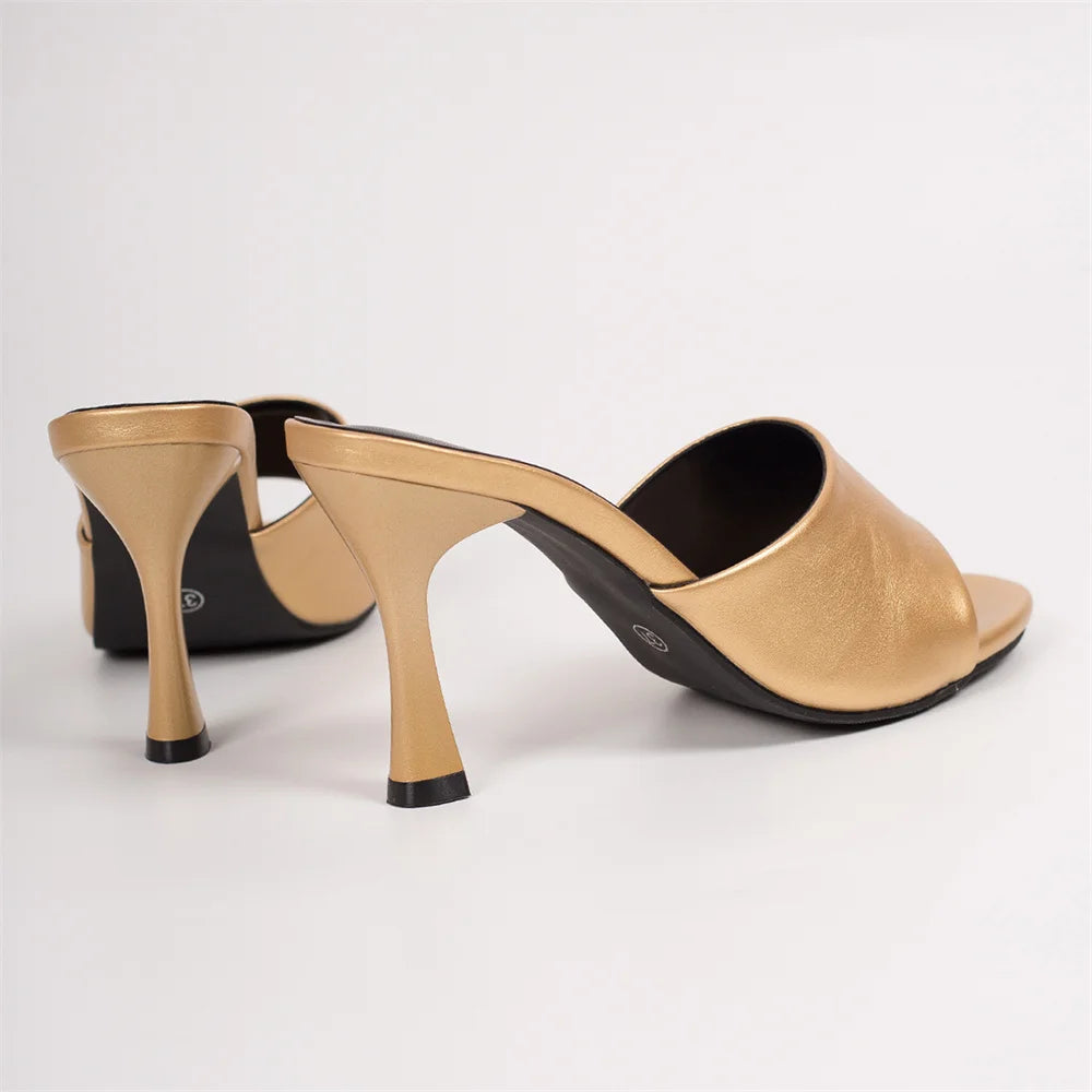 Big Size 42 Gold Sexy Slide Sandals Women Stiletto High Heel Party Slide Heels Backless High Heel Club Wedding Mules Shoes