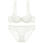 Sexy Hollow Push Up Bra Set French Ultra Thin Lace Embroidery Women Underwear Burgundy Breathable Temptation Plus Size Lingerie