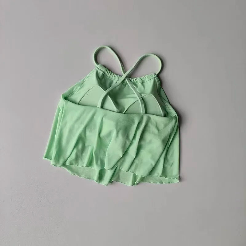 Women's Mesh Yoga Sports Camisole Vest Beautiful Back Pilates Training Outerwear Top Fake Two-Piece Sports Bra Design