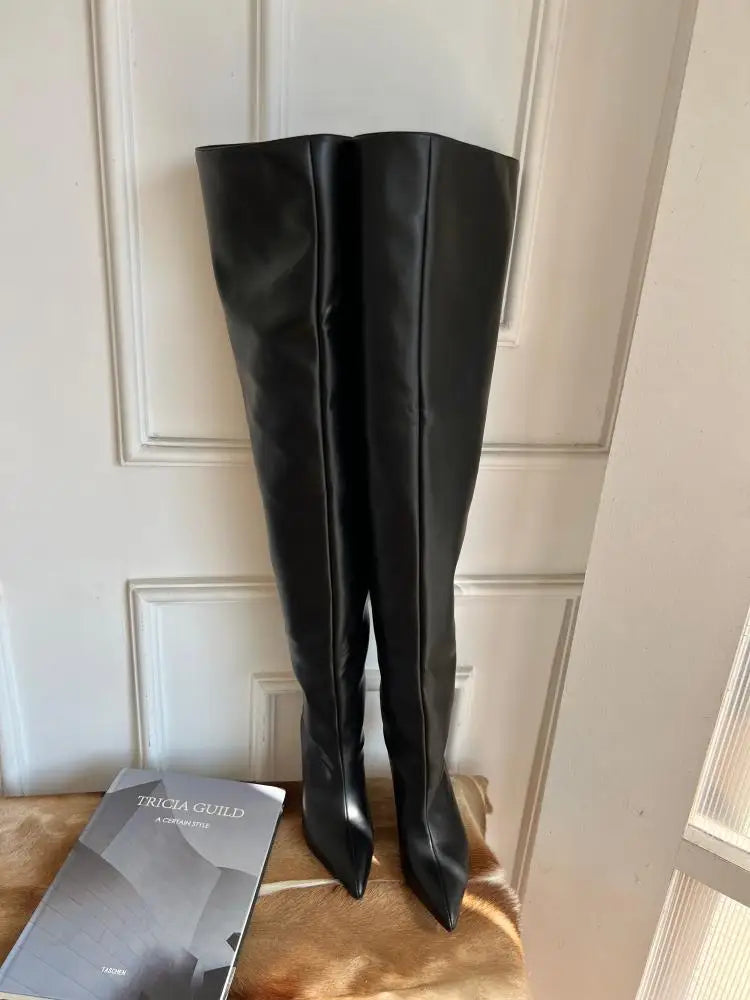 Boot Leg Long Boots Women European and American Fashion Sexy Pointed Thin High Heels Women Comfort Pleated Women's Boots 2023