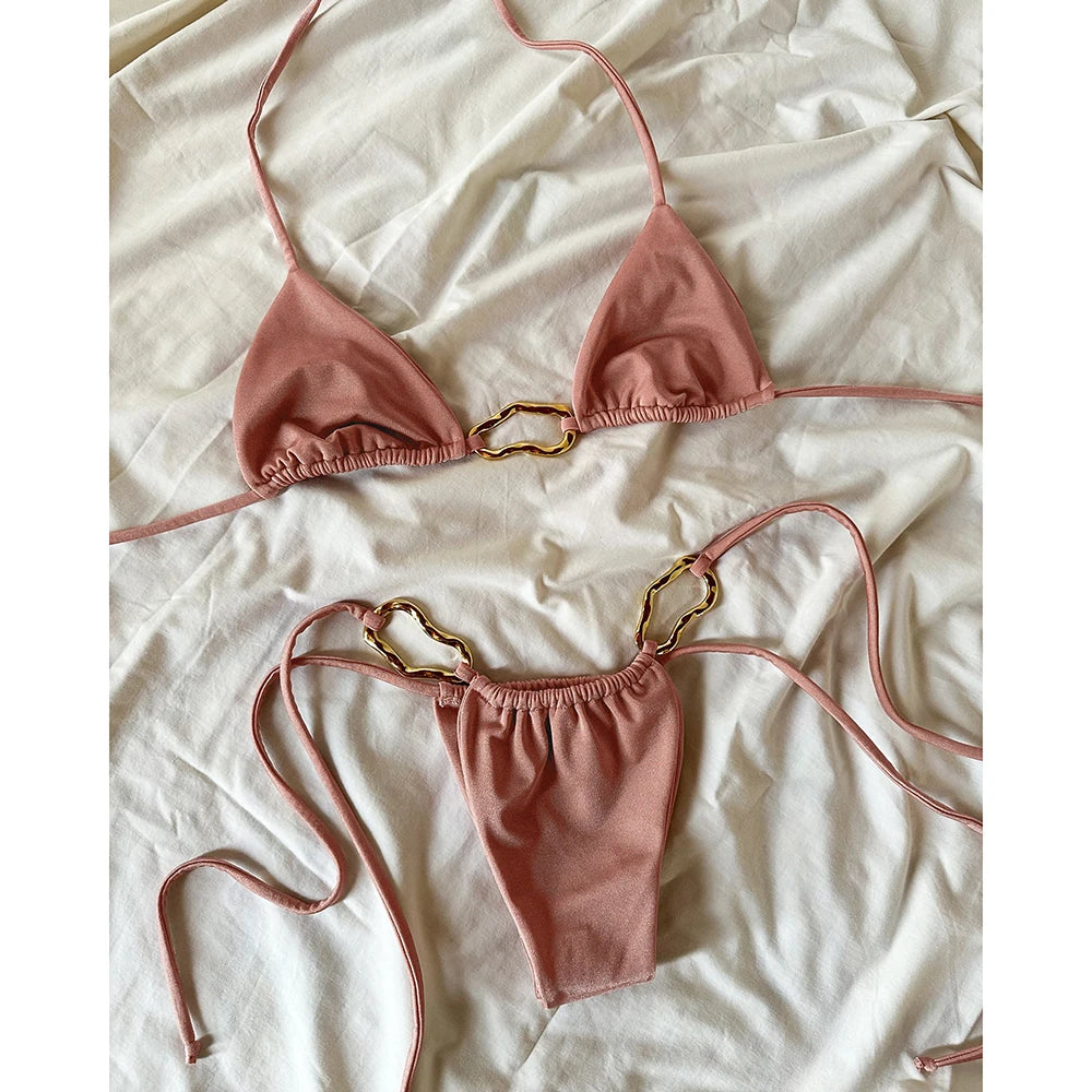 Micro Bikini Push Up Women Swimsuits 2025 Sexy Swimwear Solid Halter Bikini Set Brazilian Biquini Push Up Beachwear Female
