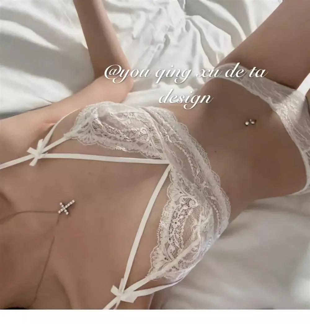MOYISUFrench Ultra Fina Sexy Tushy Conjunto Encaje Sin Aro Sensual Transparente Bralette Pantaleta Ajuste Perfecto Talla S-XL