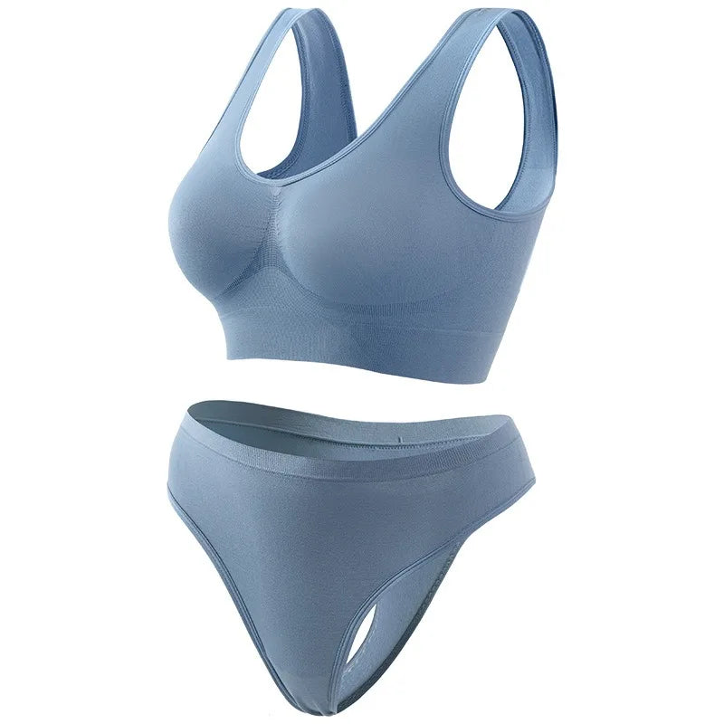 Seamless Bra Set Women Wireless Tanks Bra FemaleLow Rise Thongs Panties Sexy Lingerie Set Comfy Underwear Intimates S-5XL