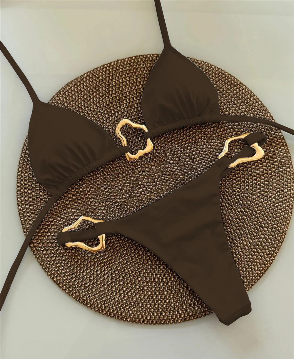 Sexy Halter Micro Bikini 2025 Women Swimsuit Solid Swimwear Thong Bikinis Set Brazilian Beach Wear Bathing Suit Biquini Female