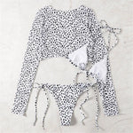 S- XXL Leopard Printed Long Sleeve Bikini Women Swimwear Female Swimsuit Three-Pieces Bikini Set Bather Bathing Suit Swim V3193Y