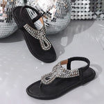 Luxury Rhinestone Clip Toe Sandals Women Summer Plus Size Slip On Flat Sandles Woman Soft Sole Non Slip Beach Sandalias Mujer