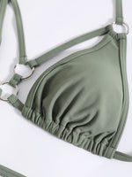 2025 Sexy Halter Strappy Metal Rings Bikini Women Swimwear Female Swimsuit Two-pieces Bikini set High Cut Bathing Suit Swim Lady