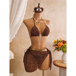 New Leaves Printed Halter Bikini Suit Female Swimsuit Women Swimwear Bather Bathing Suit Swim Three-Pieces Bikini Set