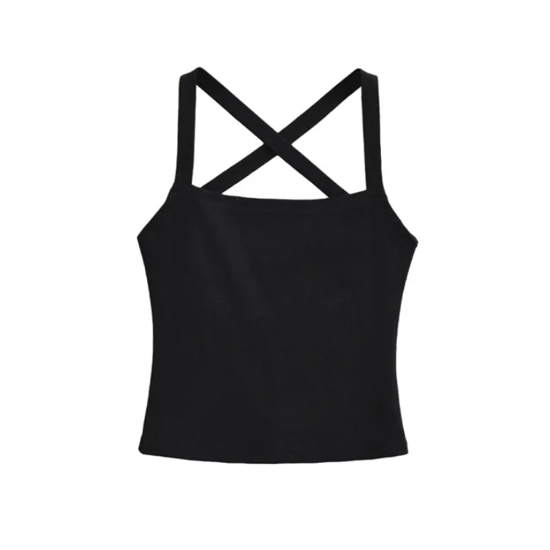 Solid Color Sexy Back-Cross-Strap Tank Top For Women New Summer Slim-Fit Short Outerwear Base Top Pure Desire Casual Style 56ZA